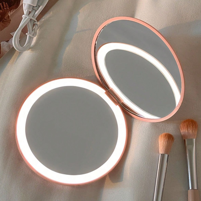 Miroir de poche LED double face