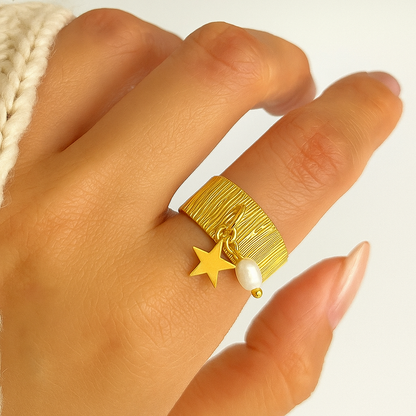 Bague vintage perle et étoile dorée