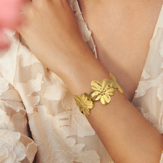 Bracelet jonc fleur doré