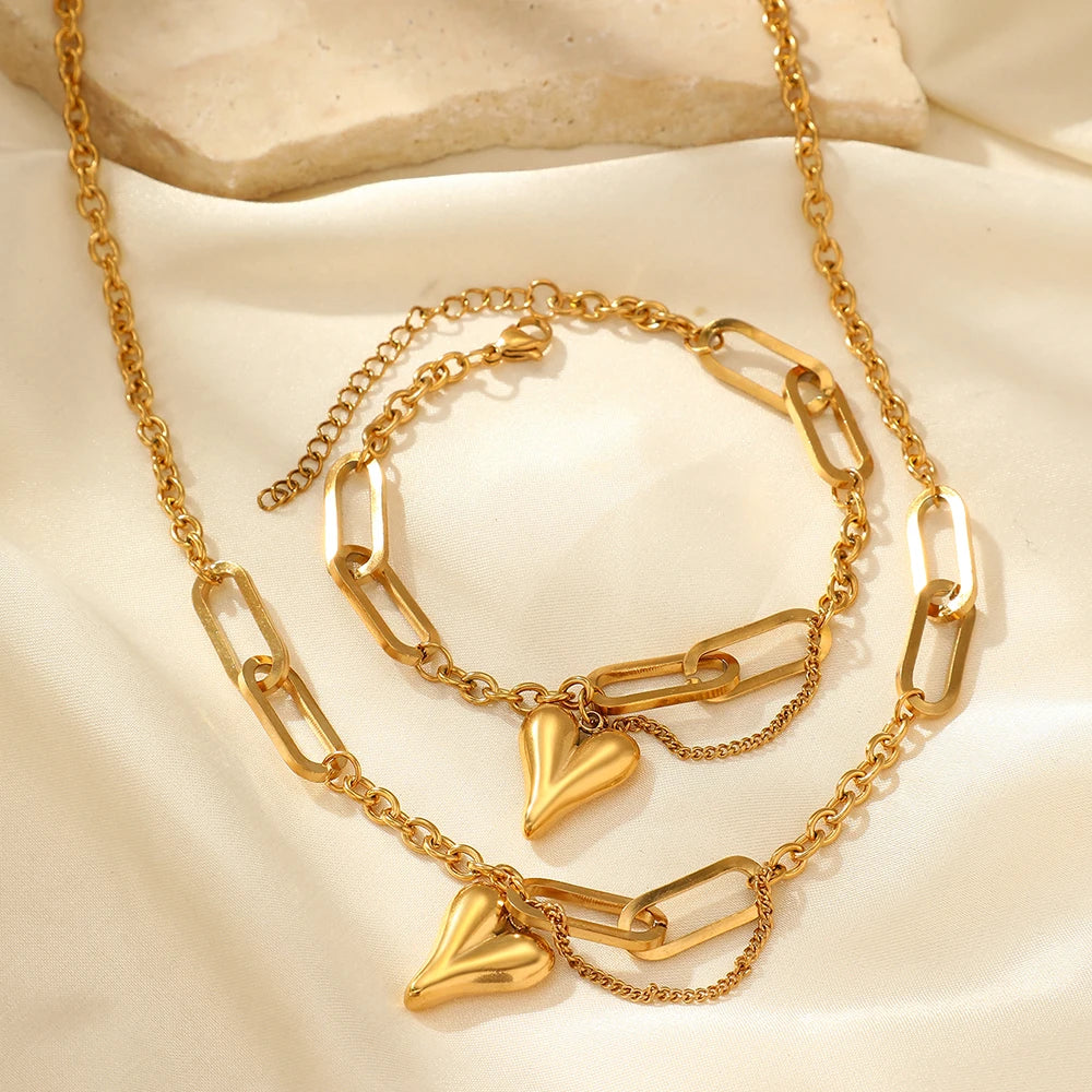 Collier & Bracelet Cœur Parure Dorée