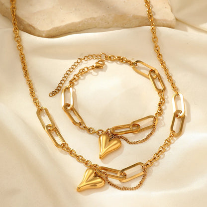 Collier & Bracelet Cœur Parure Dorée