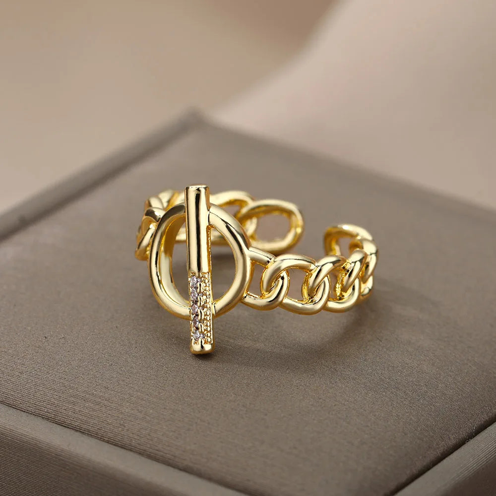 Bague chaîne dorée